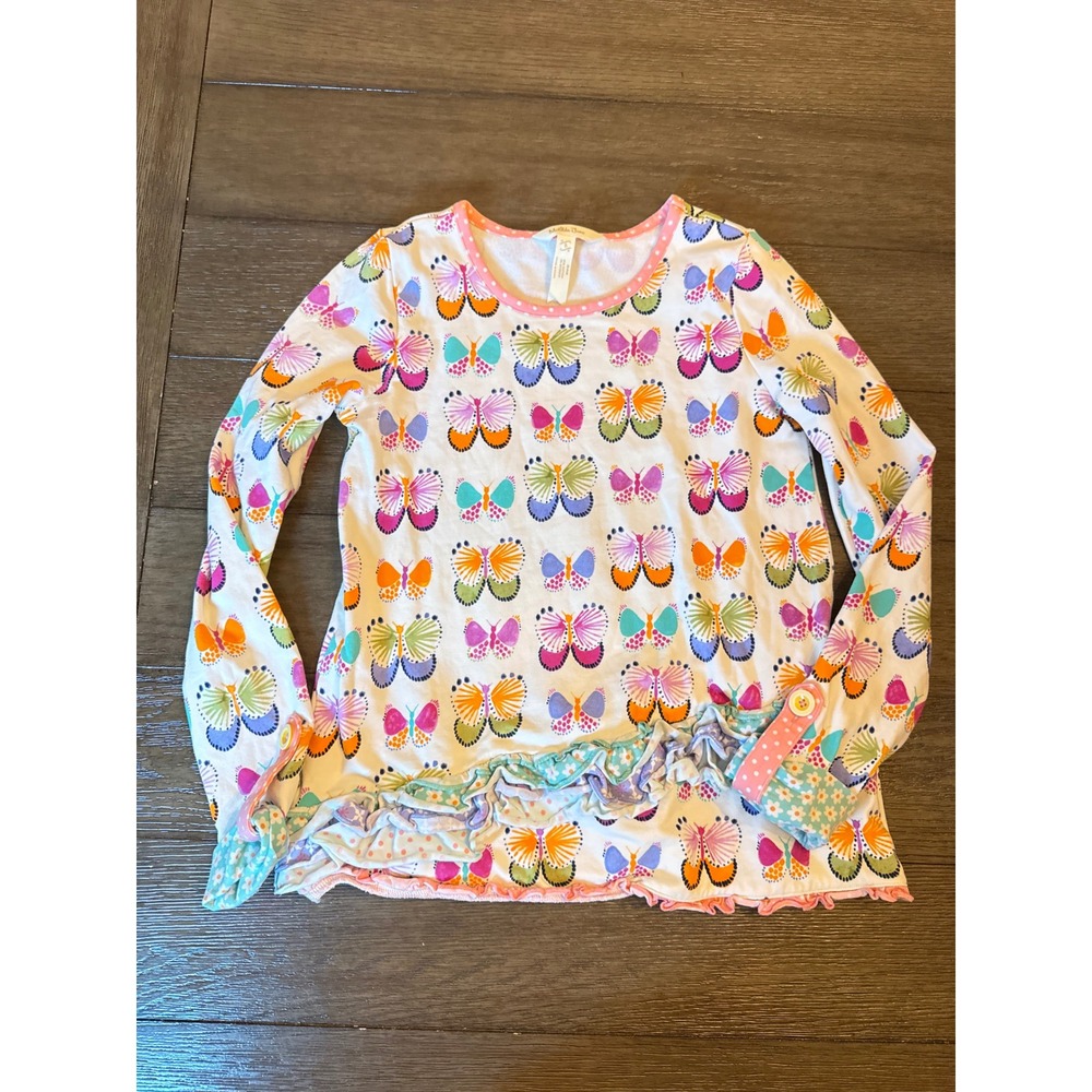 Matilda Jane Butterfly Ruffle Top Kids Size 8 Long Sleeve Floral Multi Color